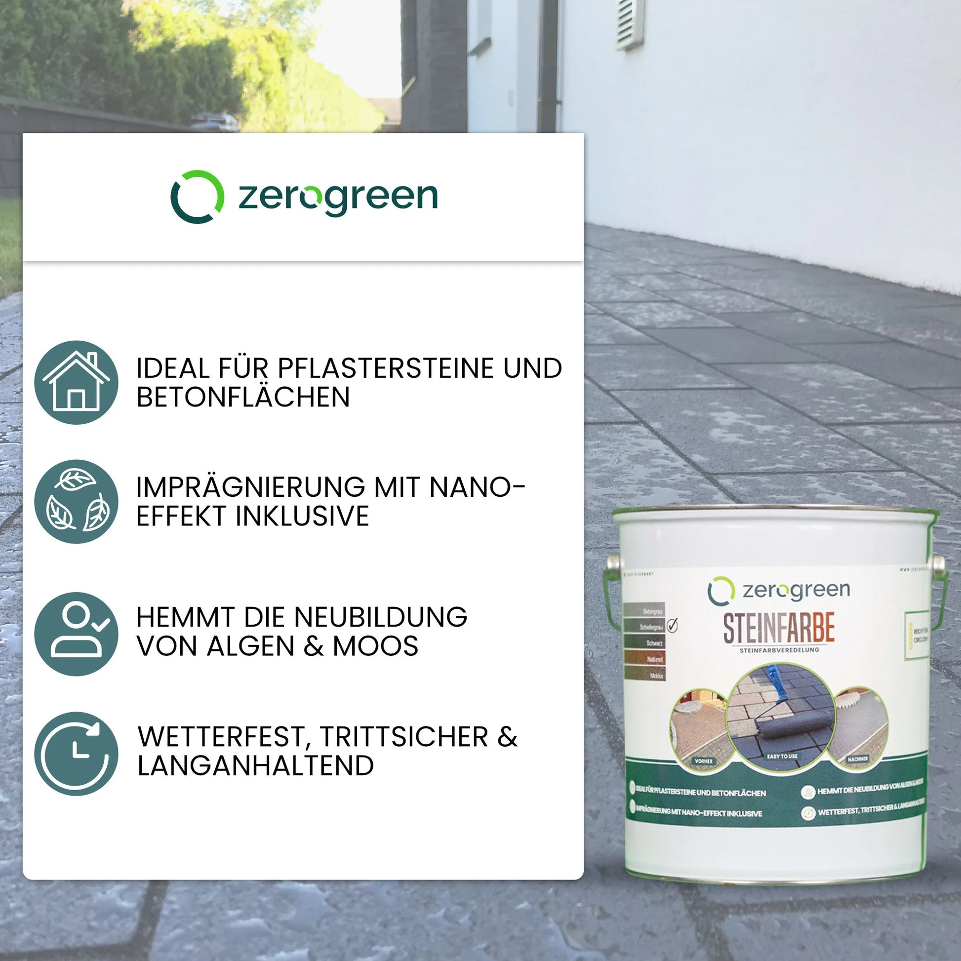 zerogreen® Steinfarbe | Beton- & Plastersteinfarbe außen | 5L