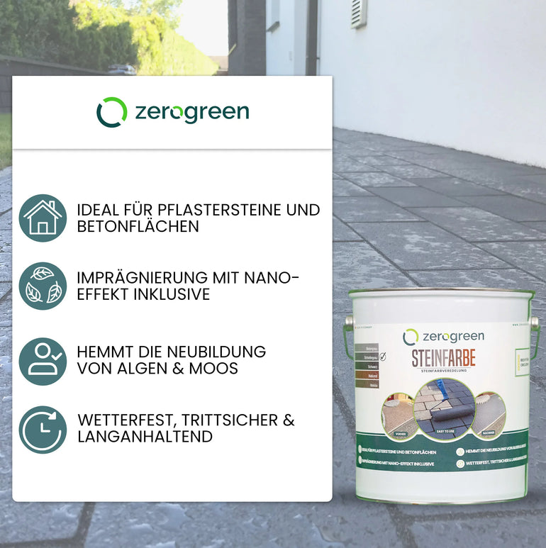 zerogreen® Steinfarbe | Beton- & Plastersteinfarbe außen | 5L