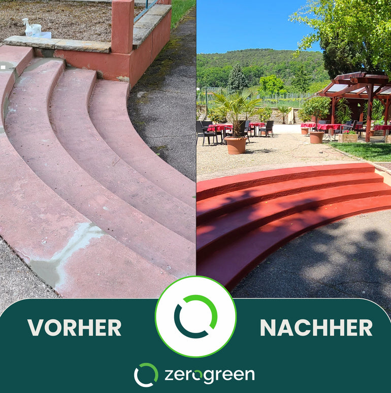 Färbung einer Beton- Treppe in Naturrot mit zerogreen Steinfarbe