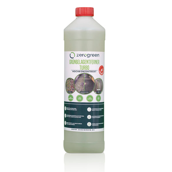 zerogreen® Grünbelagentferner Turbo | Anti Algen, Grünspan, Flechten mit Sofort-Effekt | Konzentrat